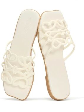 Project cloud White Women's Slide Sandals with Decorative Straps size 11